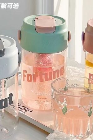 600ml Portable Straw Water Bottle Straw Cup Pink