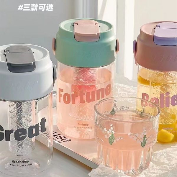 600ml Portable Straw Water Bottle Straw Cup Pink